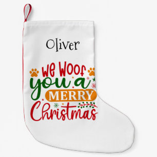 Calcetín Navideño Pequeño Te deseamos una feliz Navidad con pinturas de perr