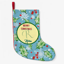 Calcetín Navideño Pequeño Teal Holiday Botanical Christmas Bells & Gifts