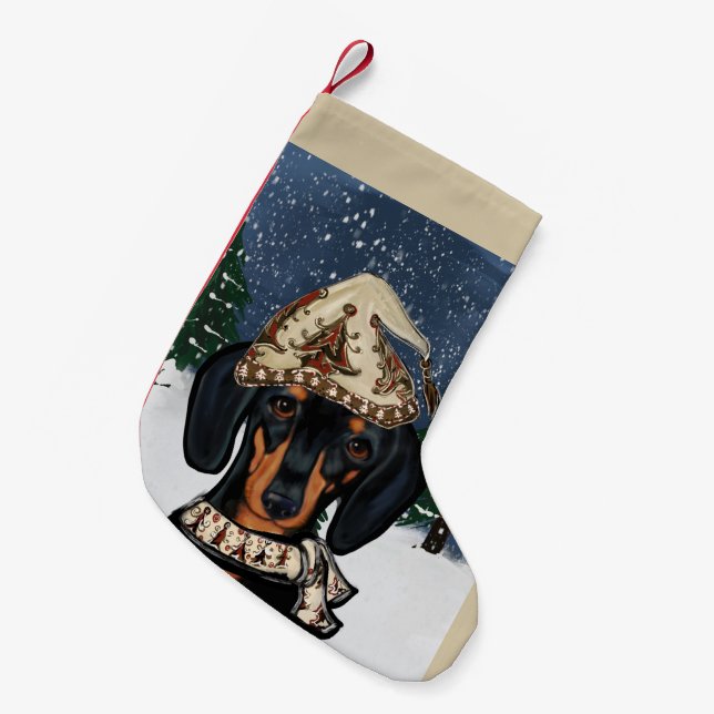 Calcetín Navideño Pequeño Teckel (Frente (Colgado))