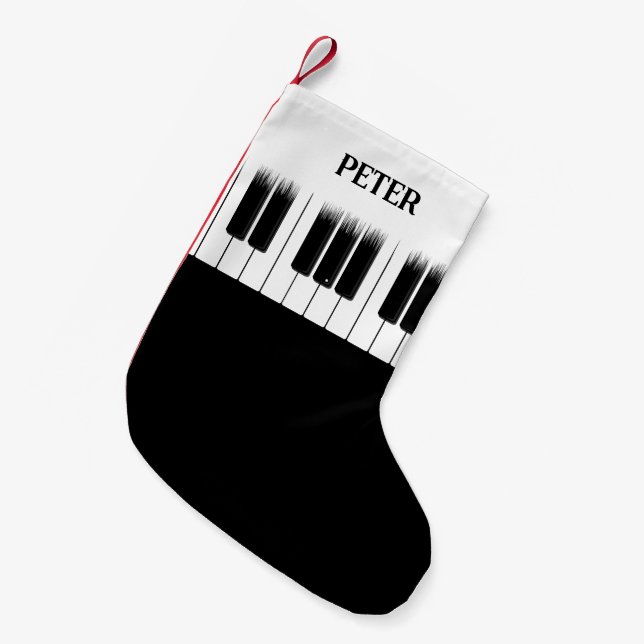 Calcetín Navideño Pequeño Teclado pianista reproductor de piano (Frente (Colgado))