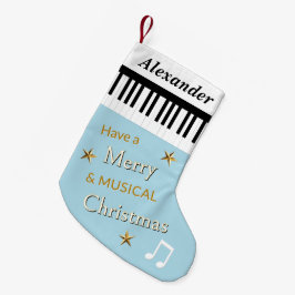 Calcetín Navideño Pequeño Teclas de Piano Azul Claro Personalizadas con Tema