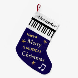 Calcetín Navideño Pequeño Teclas de Piano Azul Marino Personalizadas para Am