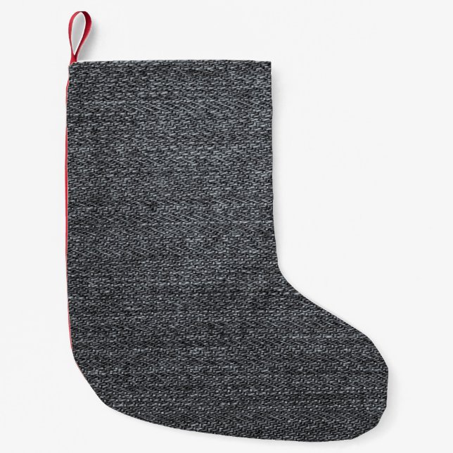 Calcetín Navideño Pequeño Tejido azul de textura de tela denim (Anverso)