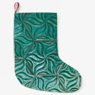 Calcetín Navideño Pequeño Tejido de cerámica turquesa, abstracto, arquito
