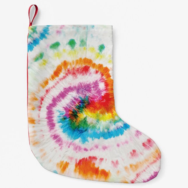 Calcetín Navideño Pequeño Tejido espiral, patrón de giro arco iris (Anverso)