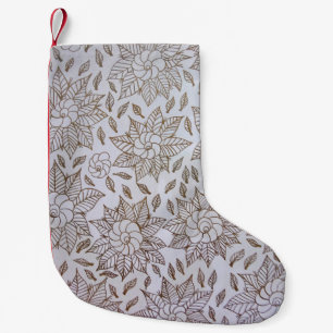 Calcetín Navideño Pequeño Tejidos florales blancos y negros