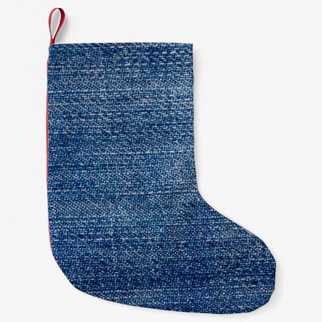 Calcetín Navideño Pequeño Tejidos jeans estructura de denim azul (Anverso)