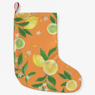 Calcetín Navideño Pequeño Tela de color de agua de la flor de cítricos