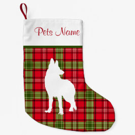 Calcetín Navideño Pequeño Tela escocesa roja y verde de la raza de encargo