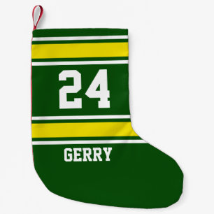 Calcetín Navideño Pequeño Tema deportivo verde y amarillo