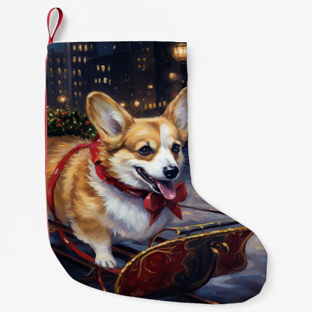 Calcetín Navideño Pequeño Temporada festiva de los Navidades Corgi (Anverso)