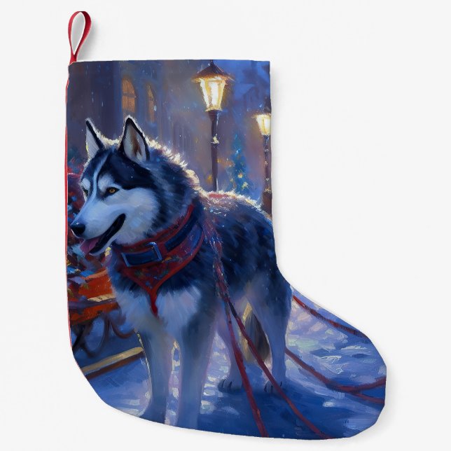 Calcetín Navideño Pequeño Temporada festiva de los Navidades Husky siberiano (Anverso)