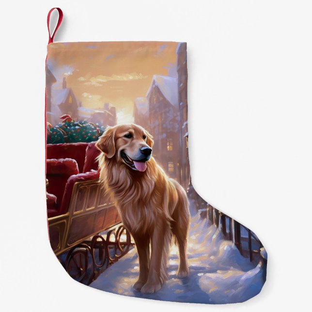 Calcetín Navideño Pequeño Temporada festiva de Navidades Golden Retriever (Anverso)