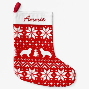 Calcetín Navideño Pequeño Terranova siluetea rojo y blanco del modelo