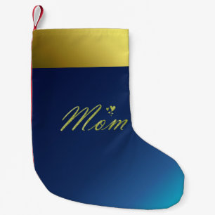 Calcetín Navideño Pequeño texto de mamá dorada en navidades azules en existe