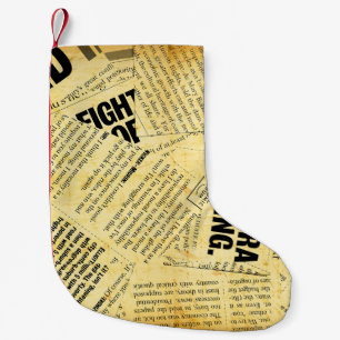 Calcetín Navideño Pequeño Texto de periódico con papel antiguo