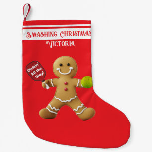 Calcetín Navideño Pequeño Texto personalizado Baloncesto Gingerbread Cheque