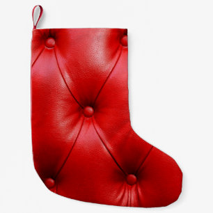 Calcetín Navideño Pequeño Textura de cuero del sofá rojo