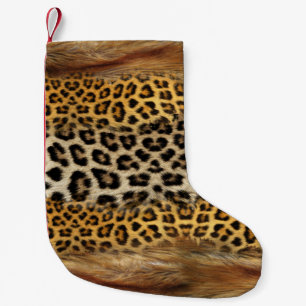 Calcetín Navideño Pequeño Textura de la piel: zorro y leopardo.