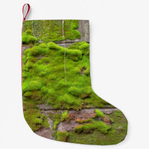 Calcetín Navideño Pequeño Textura de la roca verde de la pared del Moss