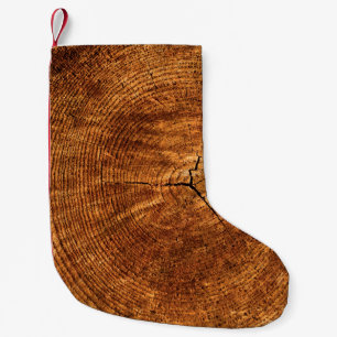Calcetín Navideño Pequeño Textura de madera de árbol de anillos anuales