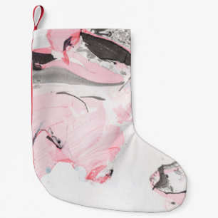 Calcetín Navideño Pequeño Textura de mármol rosa y negro. Dibujo de mano