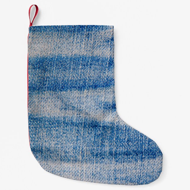 Calcetín Navideño Pequeño Textura de tela de vaqueros azules, fondo textil (Anverso)