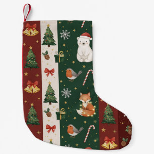 Calcetín Navideño Pequeño textura de tela y embalaje de año nuevo, osos,