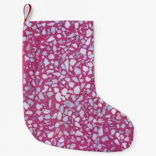 Calcetín Navideño Pequeño Textura de Terrazzo: Elegancia blanca rosada.