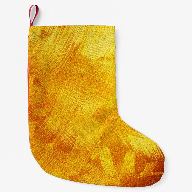 Calcetín Navideño Pequeño Textura dorada de lujo, fondo abstracto. (Anverso)