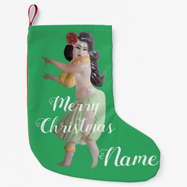 Calcetín Navideño Pequeño Thunder_Cove, bailarina hawaiana de hula (Anverso)