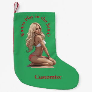 Calcetín Navideño Pequeño Thunder_Cove, Chica de playa de Bikini