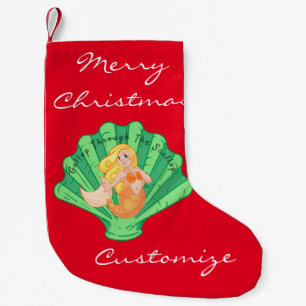 Calcetín Navideño Pequeño Thunder_Cove de la sirena de la concha de vieira  