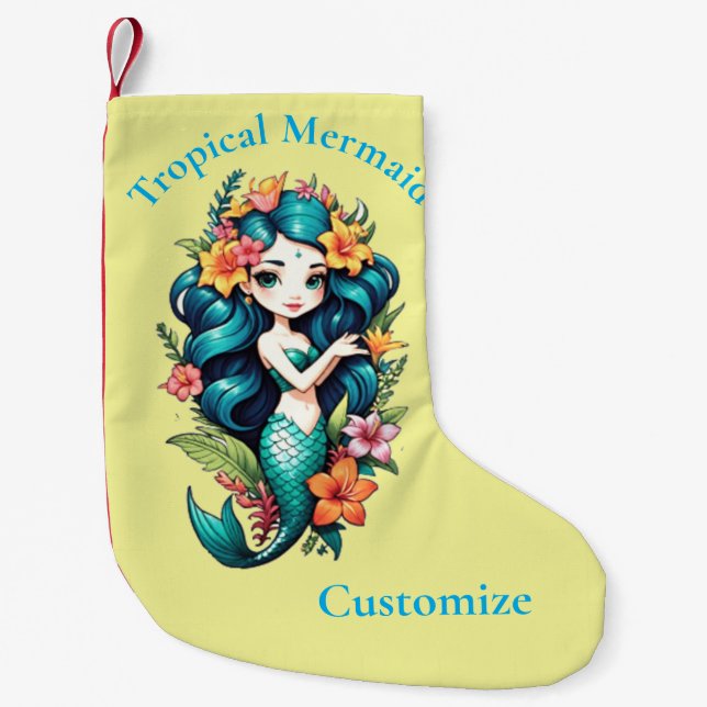 Calcetín Navideño Pequeño Thunder_Cove, Sirena de Flor Tropical (Anverso)