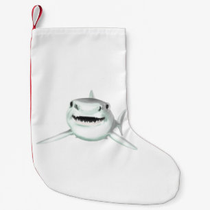Calcetín Navideño Pequeño tiburón acuarela sonriendo gris verde océano anima