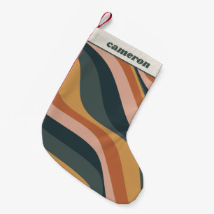 Calcetín Navideño Pequeño Tierra Boho Líneas Onduladas Terracota Personaliza