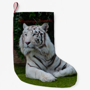 Calcetín Navideño Pequeño Tigre de Bengala blanco