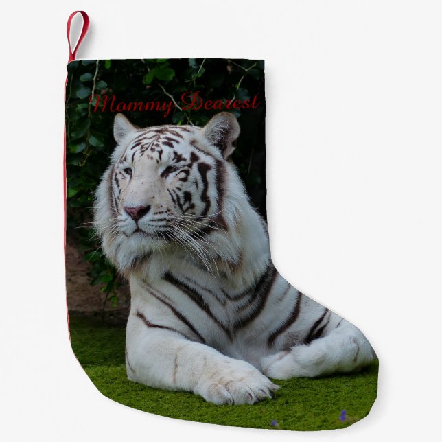 Calcetín Navideño Pequeño Tigre de Bengala blanco (Anverso)