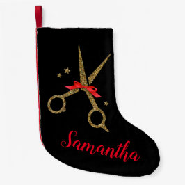 Calcetín Navideño Pequeño Tijeras de purpurina dorado - Estilista de pelo -