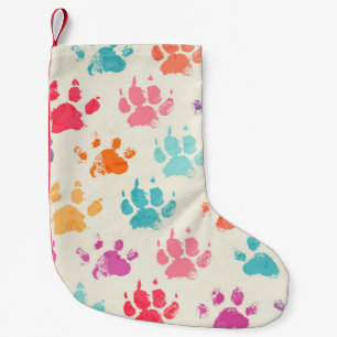 Calcetín Navideño Pequeño Tinta colorida, patas de perro sucias