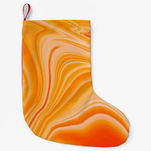 Calcetín Navideño Pequeño Tinta de mármol colorida. Patrón de mármol naranja