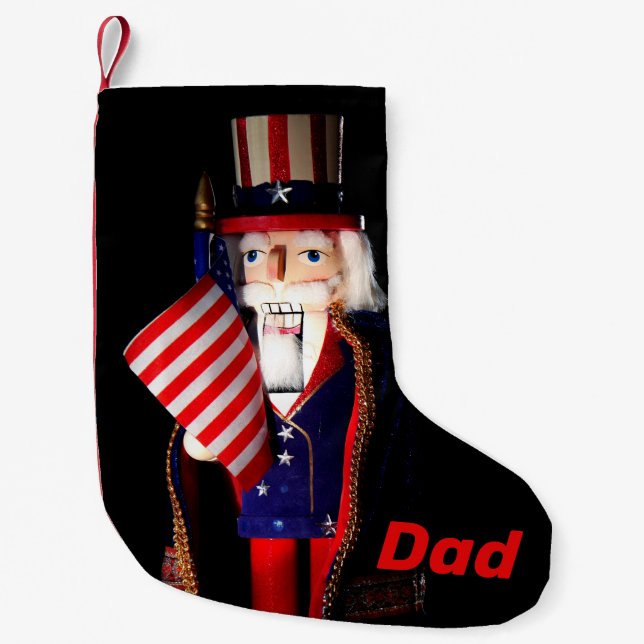 Calcetín Navideño Pequeño Tío Sam Nutcracker personalizado (Anverso)