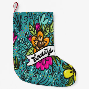 Calcetín Navideño Pequeño Tipografía, Estilo Vintage, Vibra Retro, Acuarela,