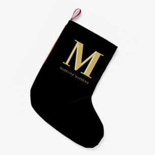 Calcetín Navideño Pequeño Tipografía negrita monograma moderno nombre dorado