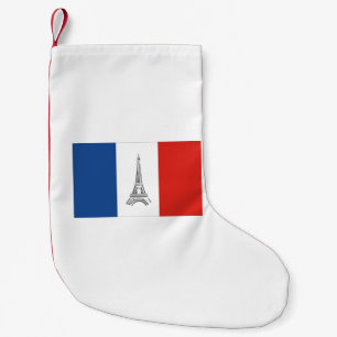 Calcetín Navideño Pequeño Torre Eiffel de París con tema de bandera francesa