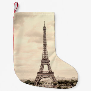 Calcetín Navideño Pequeño Torre Eiffel Panorama en París. Francia. Vintage v