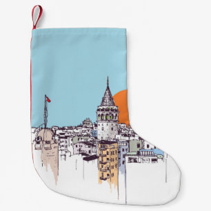 Calcetín Navideño Pequeño Torre Gálata y distrito de Gálata de Beyoglu Istan