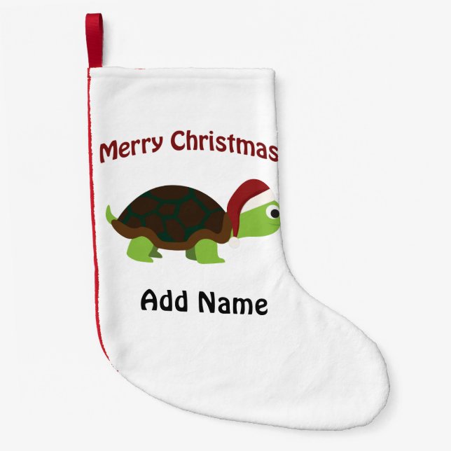 Calcetín Navideño Pequeño Tortuga adaptable de las Felices Navidad (Anverso)