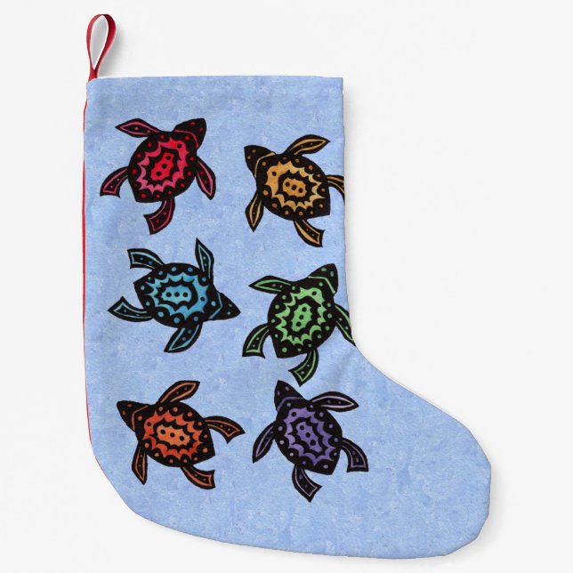 Calcetín Navideño Pequeño Tortugas de natación coloridas (Anverso)