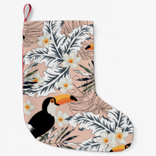 Calcetín Navideño Pequeño Toucans, Palmas, Plumeria: Tropical Rosa.